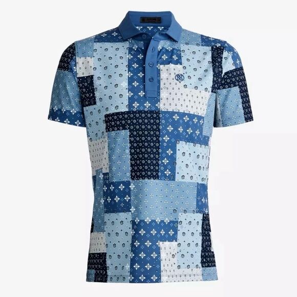 G/Fore Boro Patch Tech Pique Golf Polo Floral Slate - Picture 1 of 8